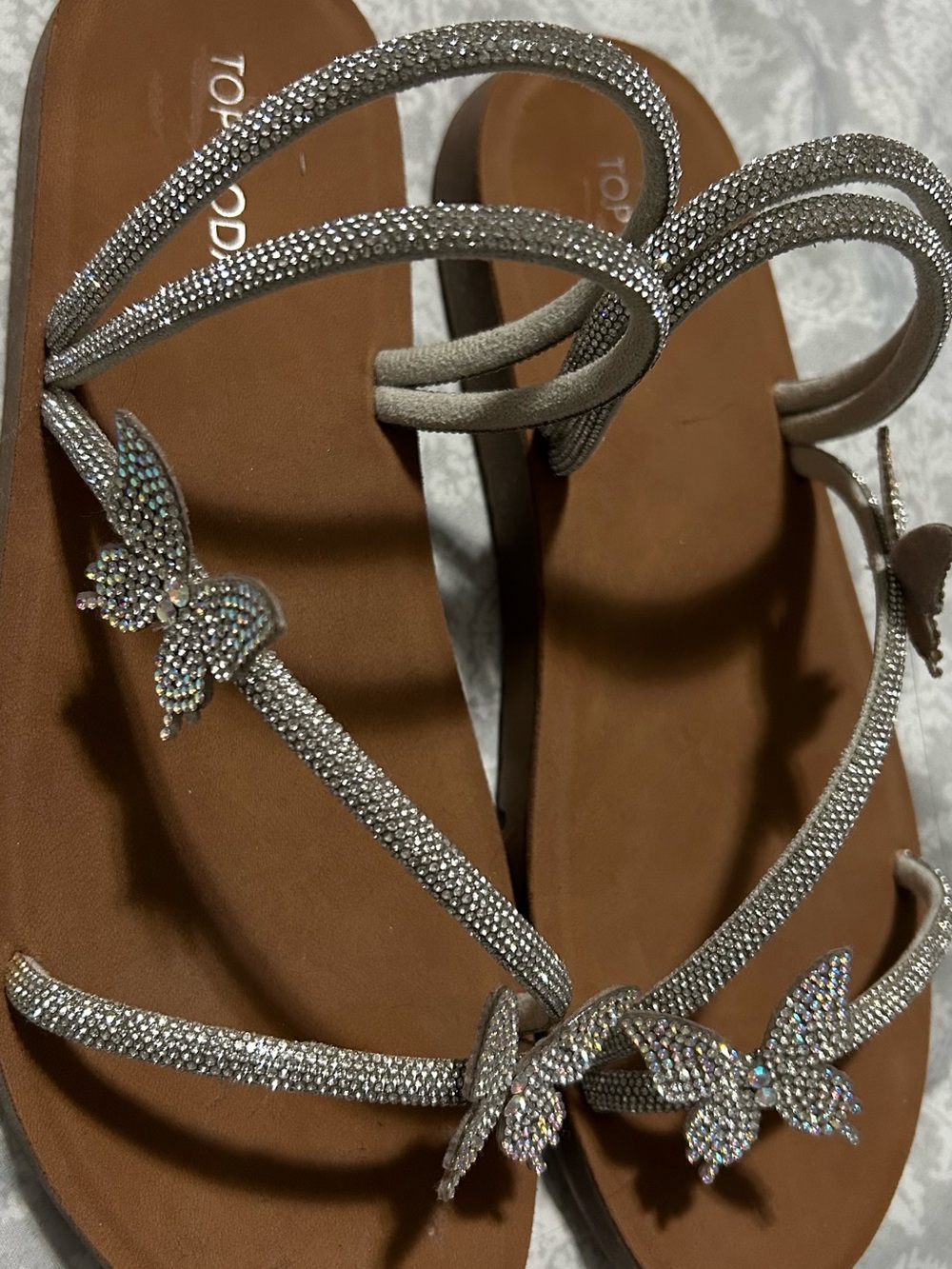 Brand New-never wornTop Moda Silver Bling Butterfly Flat Sandals - Women's